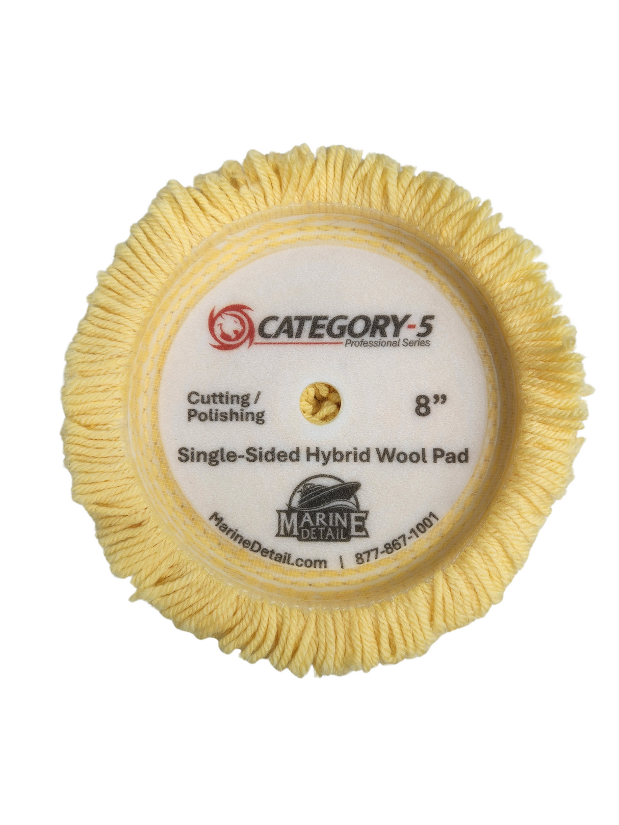 8” x 1.5” Hybrid Wool (80/20) - Cut & Polish Pad – Yellow – Hook & Loop – Professional Series