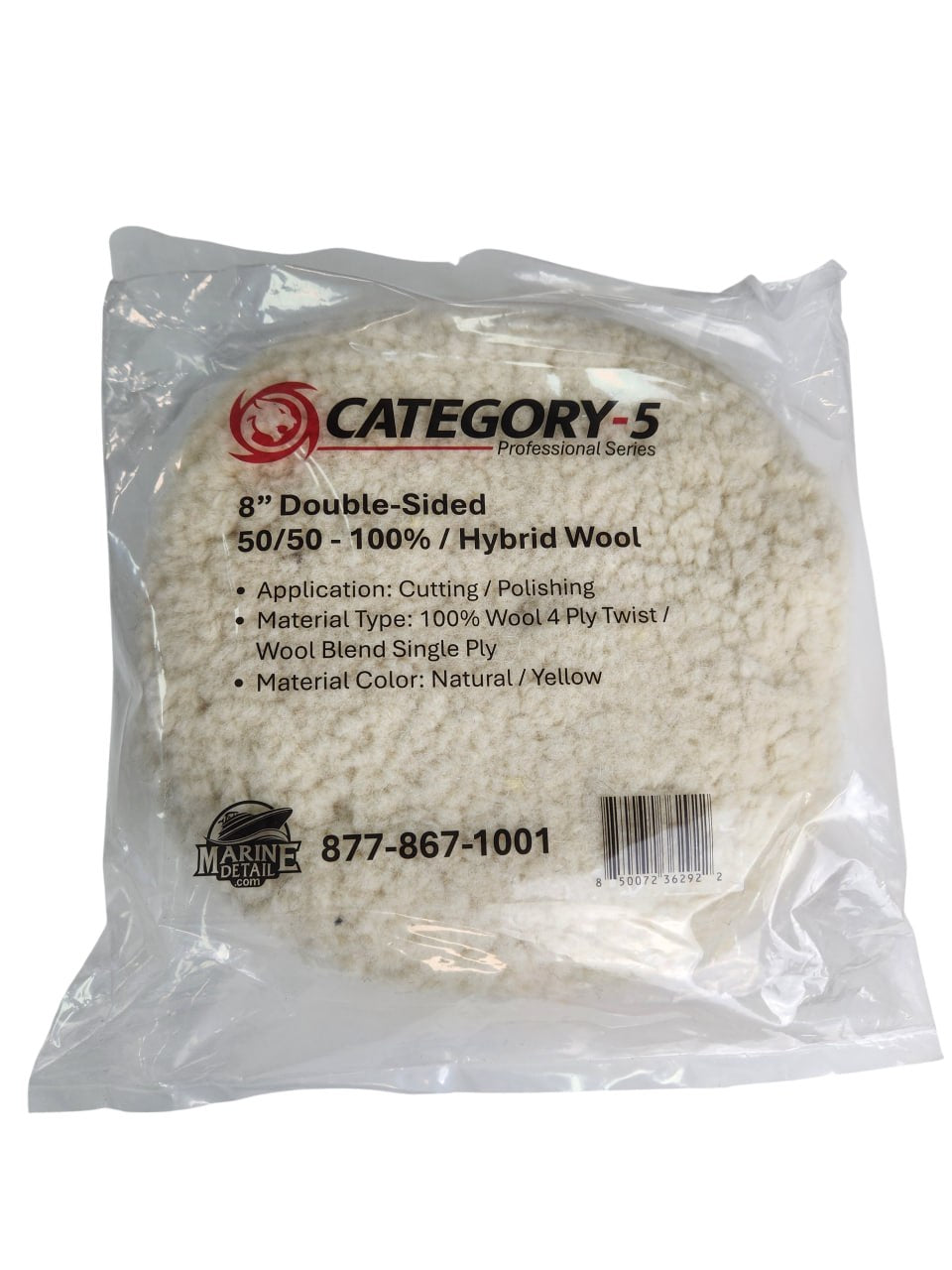 8” x 1.5” 50/50 Double-Sided Wool Pad — 100% Wool Heavy Cut / Hybrid Wool Cut & Polish (Professional Series)