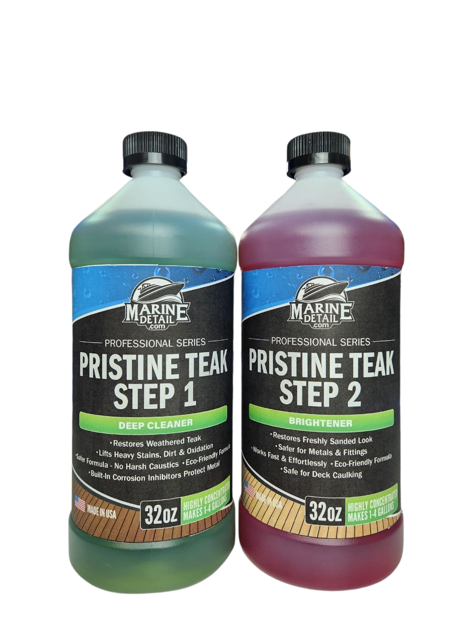 Pristine TEAK – 2-Part Teak Cleaner & Brightener System (2 x 32oz Bottles)