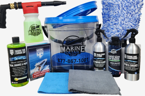 MarineDetail.com foam cannon, soaps, bucket, towels, and detailing sprays